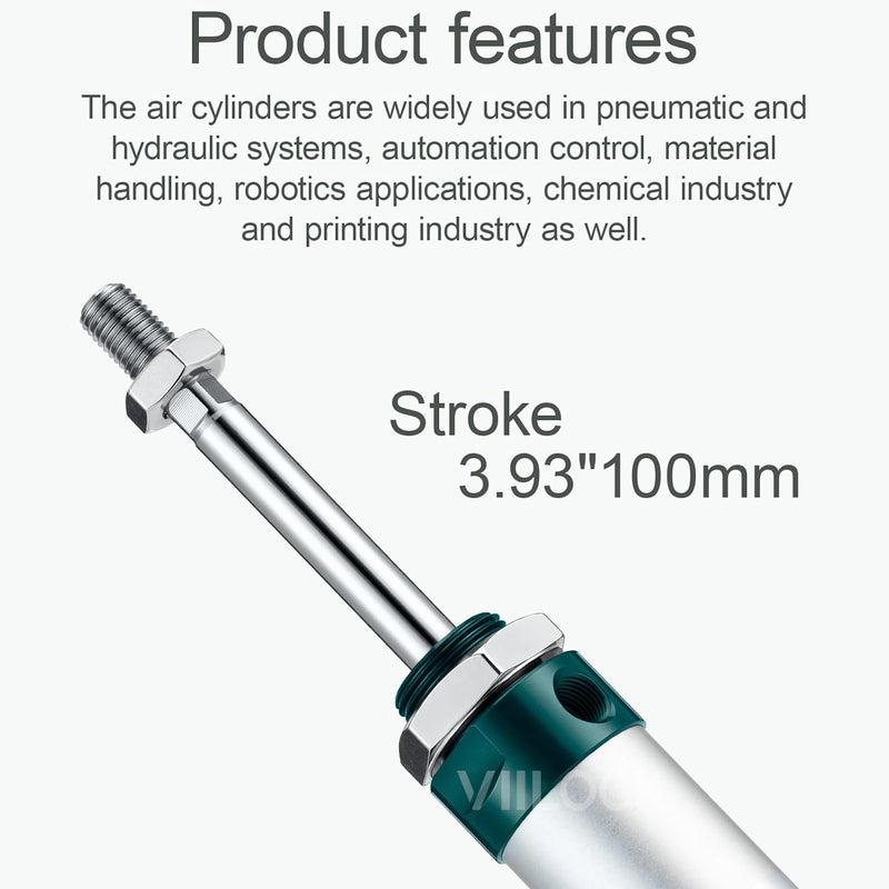 VIILOCK Pneumatic Air Cylinder 25mm Bore 100mm Stroke, Mini Air Cylinder Single Rod Double Action MAL 25 X 100 - Image 3